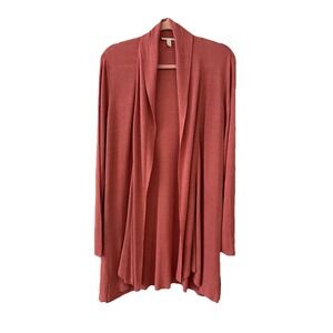 Eileen Fisher Organic Linen Blend Long Open Cardigan, Women's Large, Pink|Coral